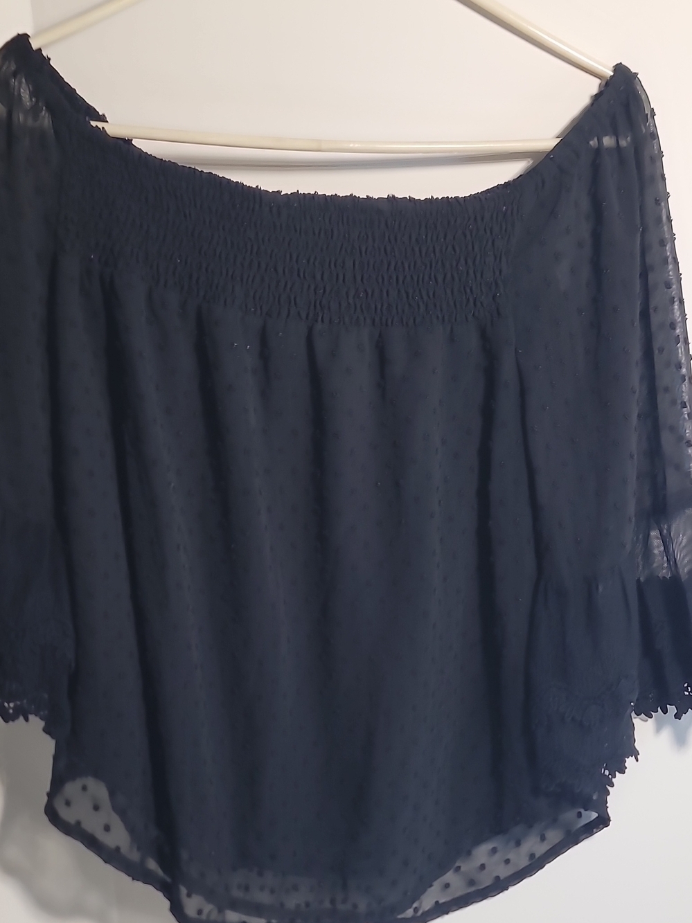 Off-Shoulder Navy Peasant Top